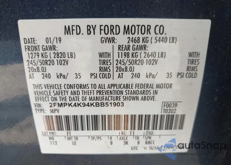 2019 Ford Edge Titanium z USA, uszkodzony, nr VIN 2FMPK4K94KBB51903